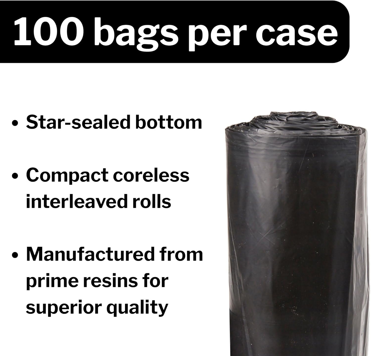 Trash Bag McKesson 56 gal. Black LLDPE 1.5 mil 43 X 47 Inch Star Seal Bottom Coreless Roll, Packaging Type- Case