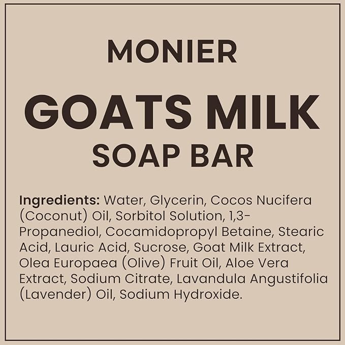 MONIER Goat Milk Soap Bar For Dry & Sensitive Skin - 100% Natural & Organic Skin Care - Enriched with Shea Butter - Use on Face, Body & Hands - For Men, Women, Kids & Baby (Lavender, 3 Pack)