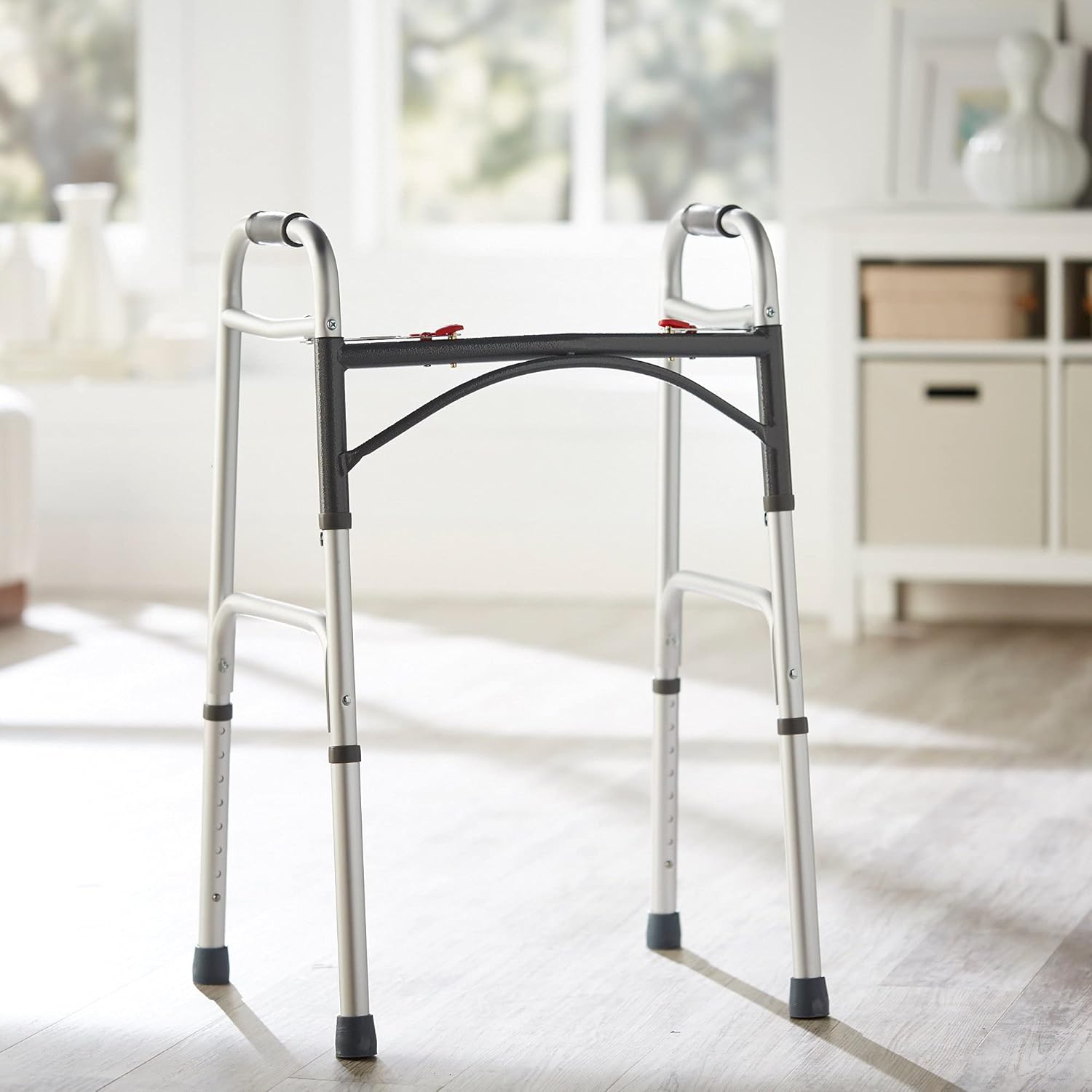 Dual Release Folding Walker Adjustable Height McKesson Aluminum Frame 350 lbs. Weight Capacity 32 to 39 Inch Height, Packaging Type- Case