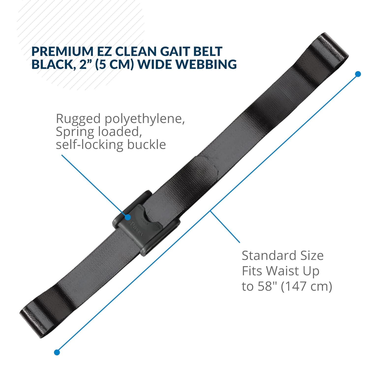 Gait Belt Posey EZ Clean 60 Inch Length Black Polyurethane Coated Webbing,Packaging Type- Each