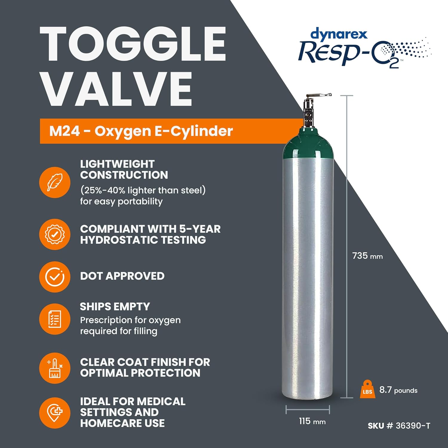 Dynarex M24 - Oxygen E-Cylinder (post valve)