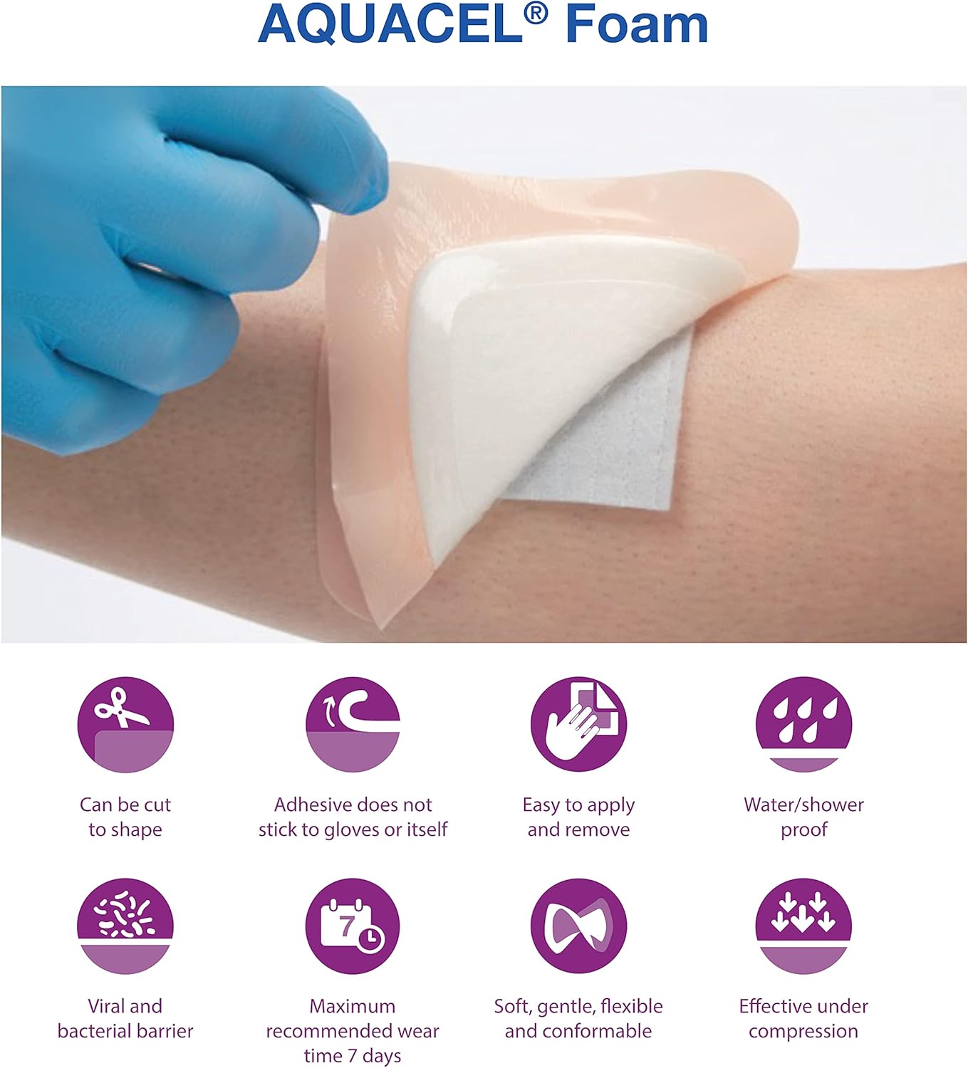 Foam Dressing Aquacel 7 X 7 Inch With Border Waterproof Film Backing Silicone Adhesive Square Sterile,Packaging Type- Box