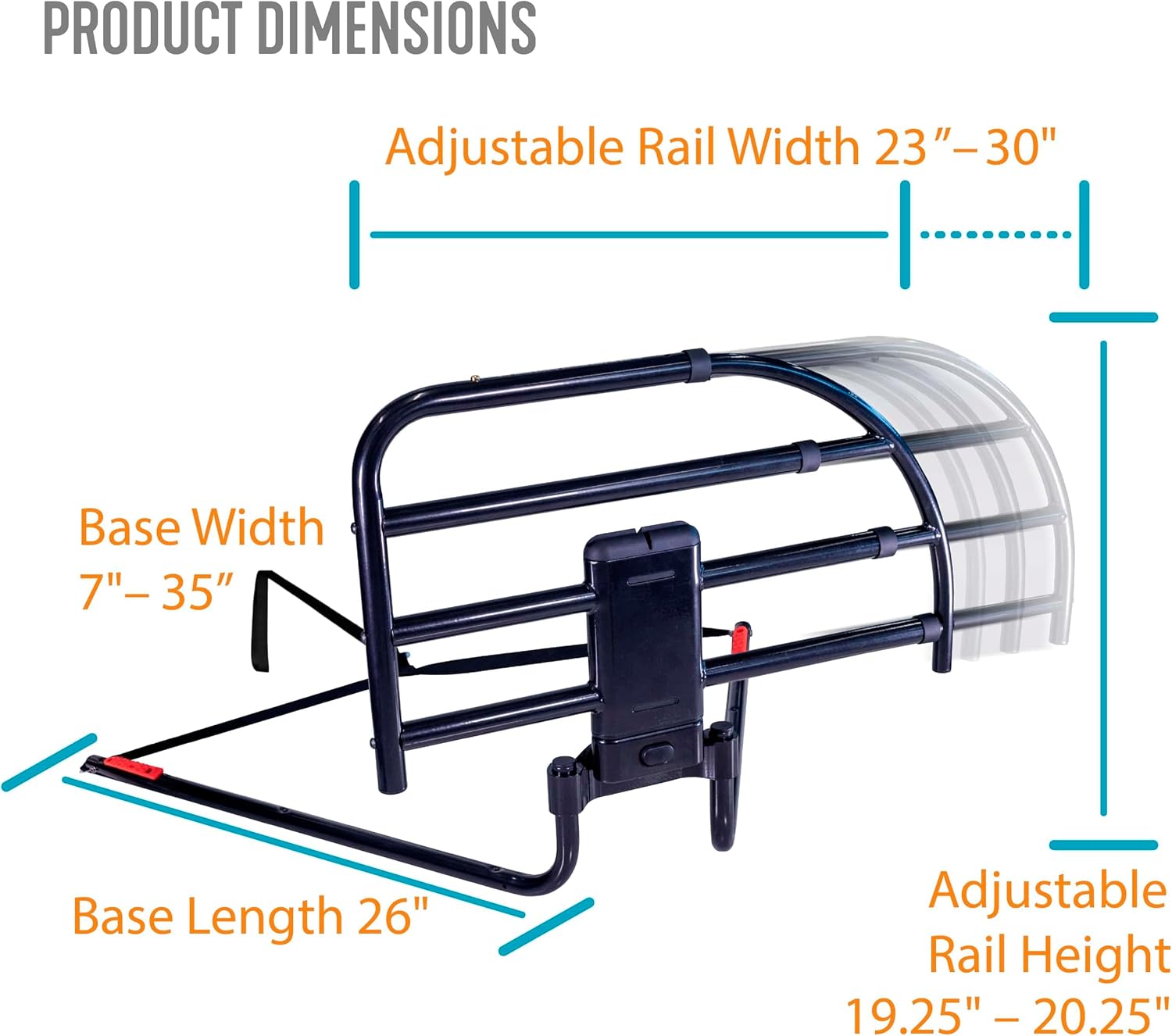 Able Life Click-N-Go Extendable Bed Rail for Wood Adjustable Bed Frames – Removable Handle for Seniors & Elderly. Fits King, Queen, Full & Twin Beds, ASTM Approved.