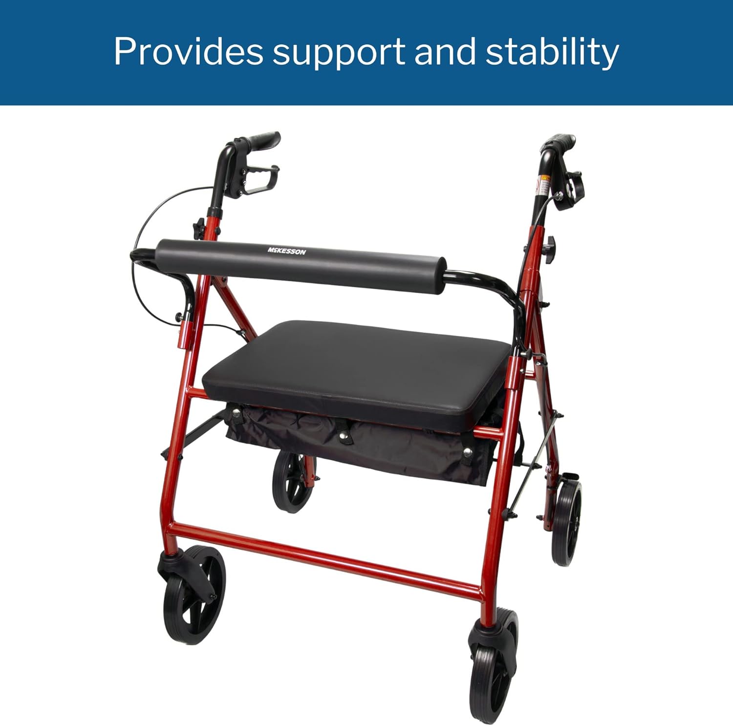 Bariatric 4 Wheel Rollator McKesson Red Adjustable Height / Heavy Duty / Folding Steel Frame
