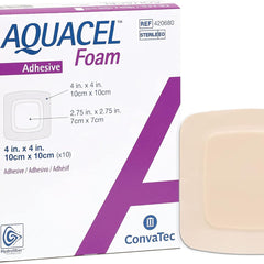 Foam Dressing Aquacel 4 X 4 Inch With Border Waterproof Film Backing Silicone Adhesive Square Sterile, Packaging Type- Case