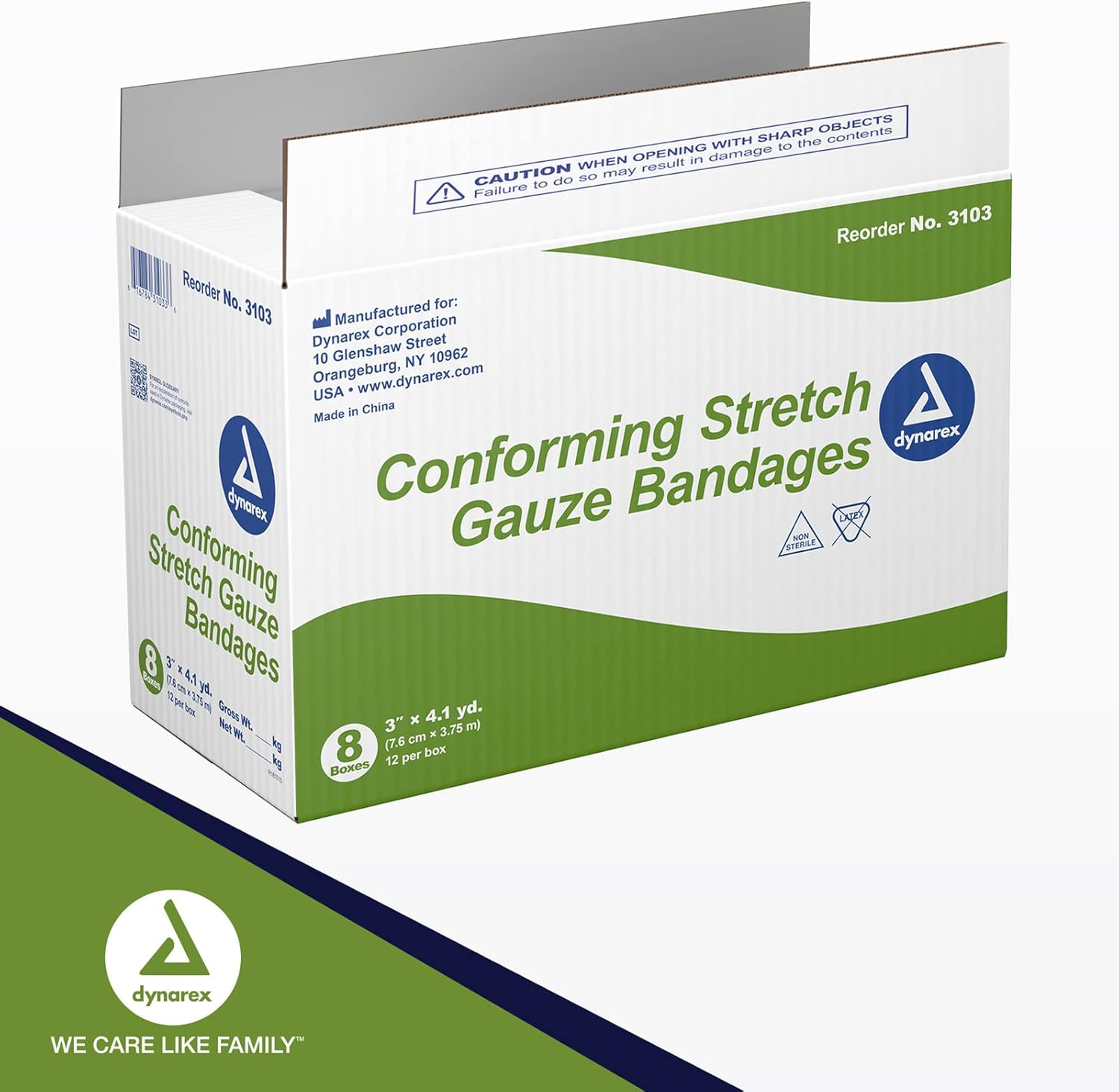 Conforming Bandage Dynarex 3 Inch X 4-1/10 Yard 1-Ply NonSterile 12 per Pack, Packaging Type- Case