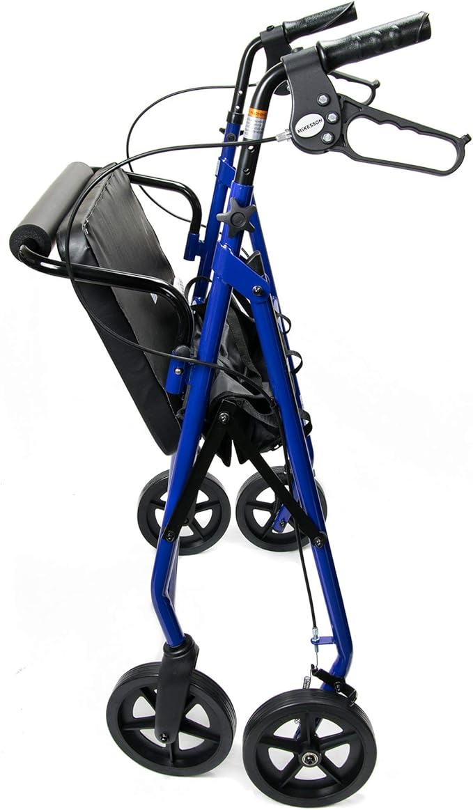 Bariatric 4 Wheel Rollator McKesson Blue Adjustable Height / Heavy Duty / Folding Steel Frame