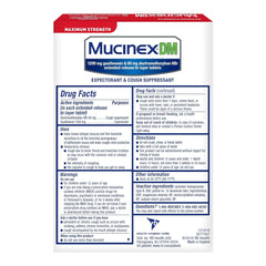 Cold and Cough Relief Mucinex DM 1,200 mg - 60 mg Strength Tablet 14 per Box, Packaging Type- Box