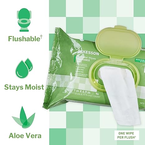 Flushable Personal Wipe McKesson Soft Pack Unscented 96 Count, Packaging Type- Case