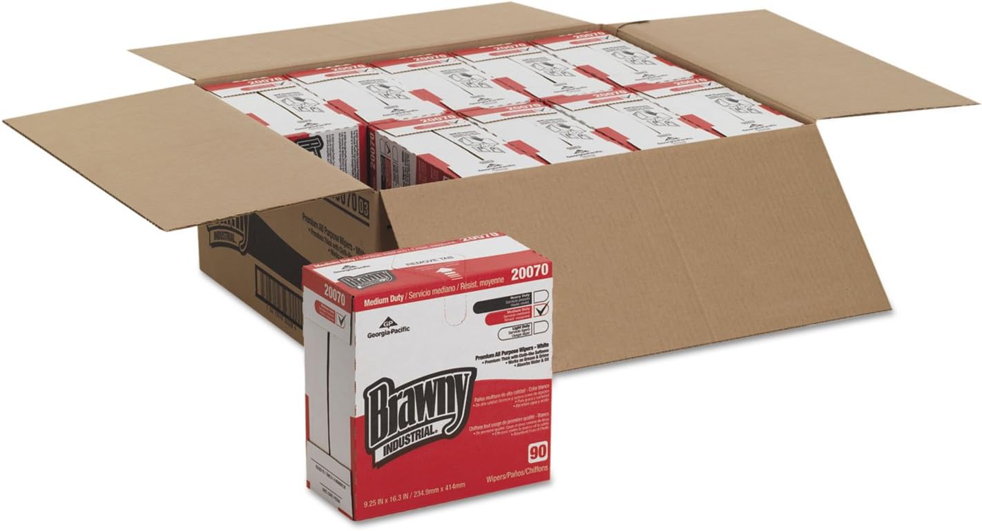Task Wipe Brawny Industrial Medium Duty White NonSterile Double Re-Creped 9-1/4 X 16-3/10 Inch Disposable,  Packaging Type- Case