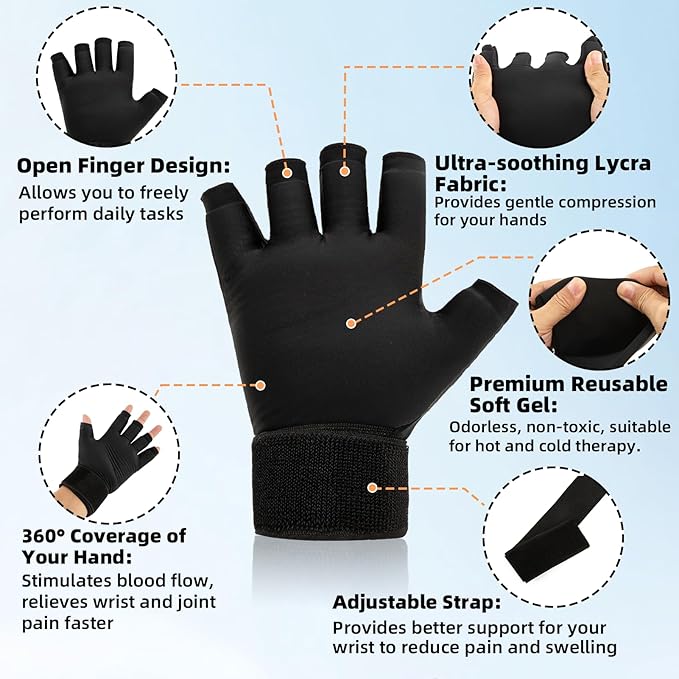 Hot & Cold Compress Glove Finger Wrist Sprain Swelling Cold Therapy Gloves Relief for Hands and Fingers in Cases of Stiff Joints