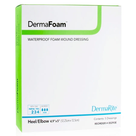 Foam Dressing DermaFoam 4.9 X 5 Inch Without Border Waterproof Backing Nonadhesive Elbow / Heel Sterile,Packaging Type- Box