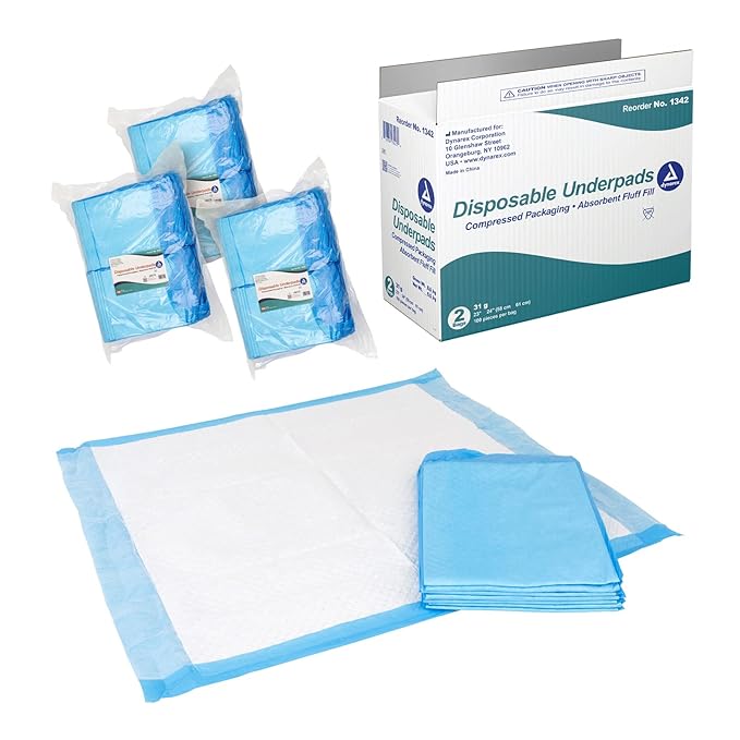 Disposable Underpad Dynarex 23 X 24 Inch Fluff Light Absorbency, Packaging Type- Case