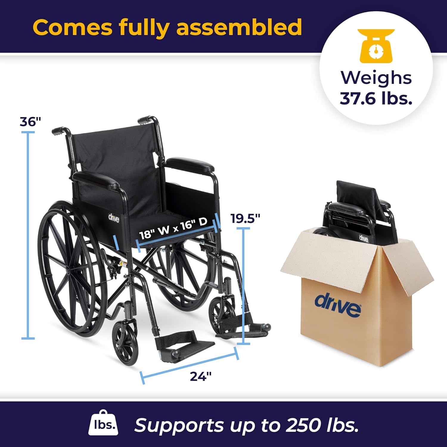 Drive Medical Cruiser 3 Wheelchair  18  Flip Back Full Arm