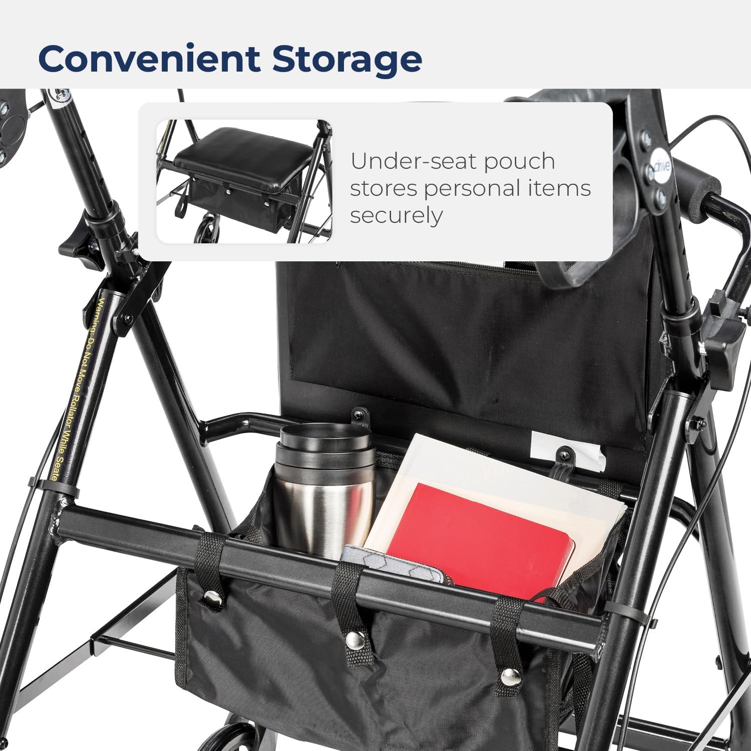 4 Wheel Rollator McKesson Black Adjustable Height / Folding Aluminum Frame, Packaging Type- Each