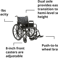 Wheelchair caster wheels and front frame close-up