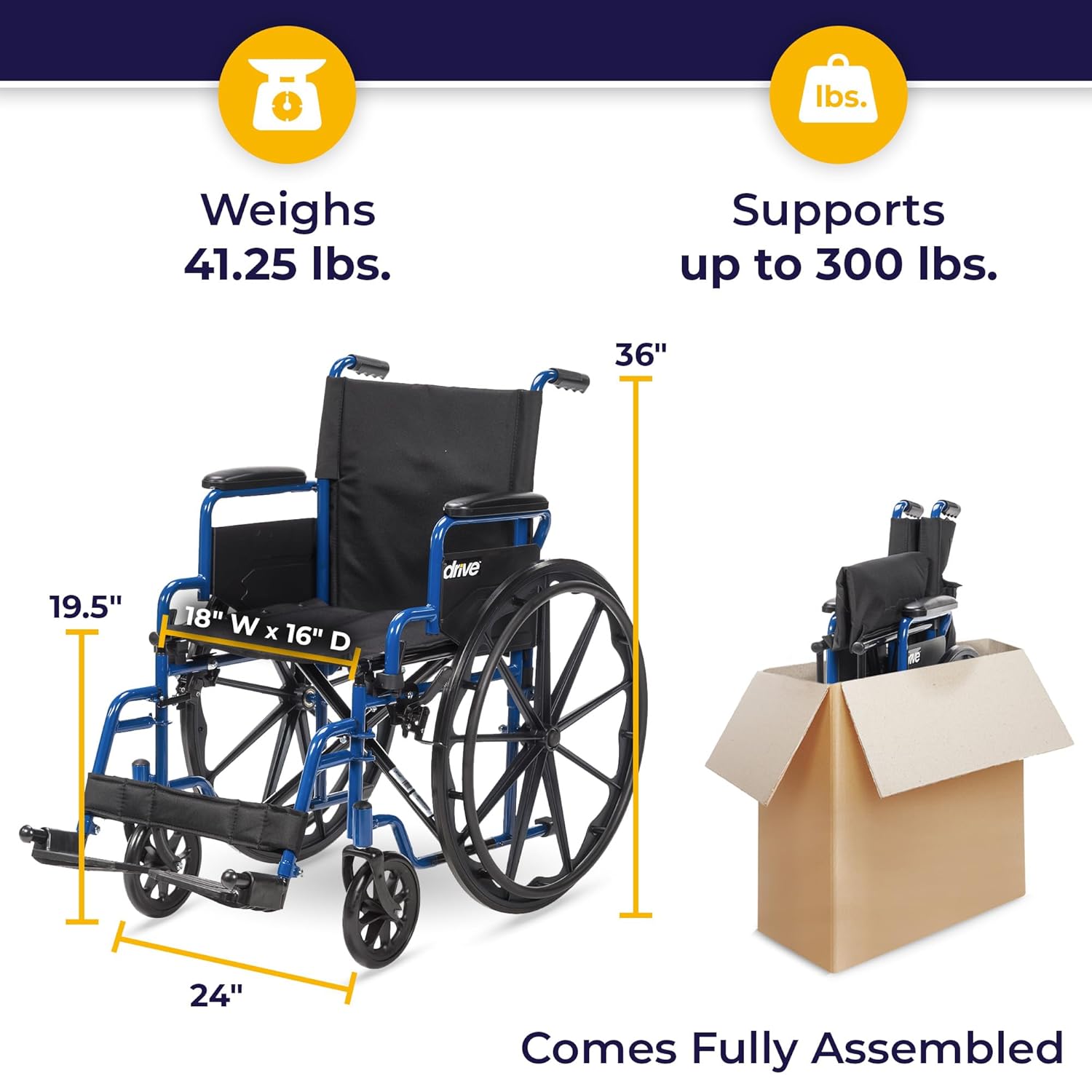 Drive Medical Blue Streak 18  Single Axle Wc W/flip-back Desk Arms & Sf