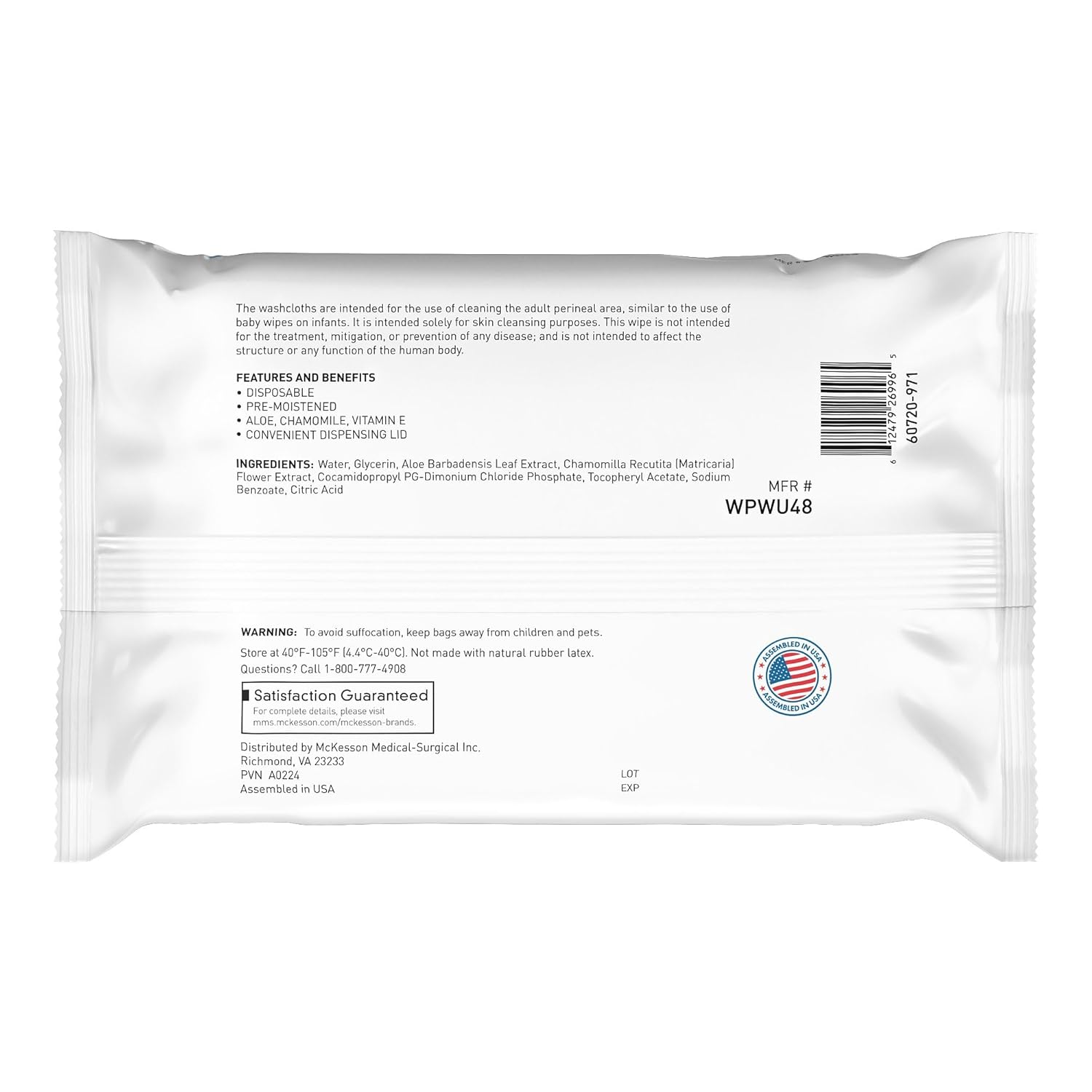 Personal Cleansing Wipe McKesson Soft Pack Unscented 48 Count