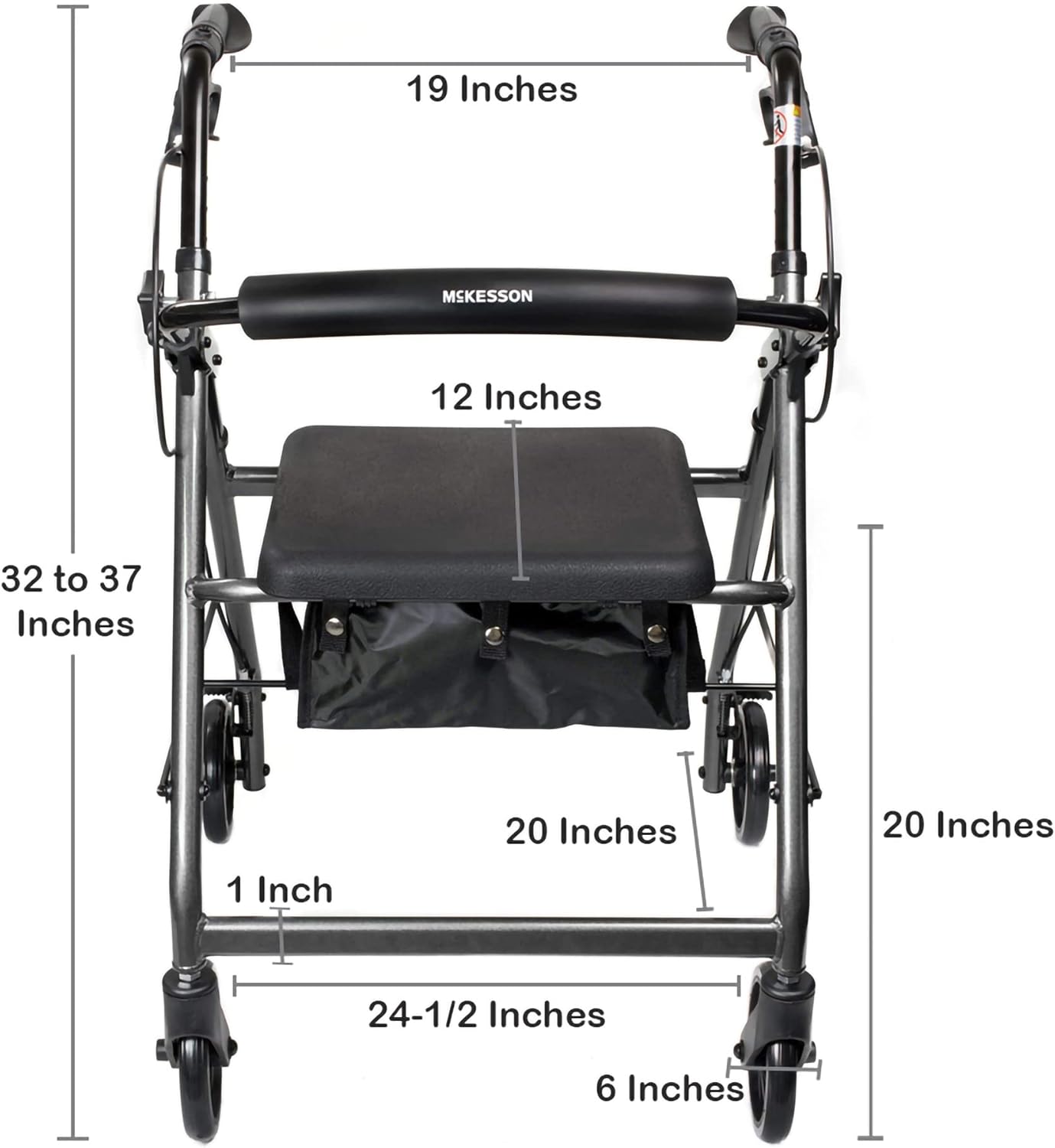 4 Wheel Rollator McKesson Silver Adjustable Height / Folding Aluminum Frame, Packaging Type- Each