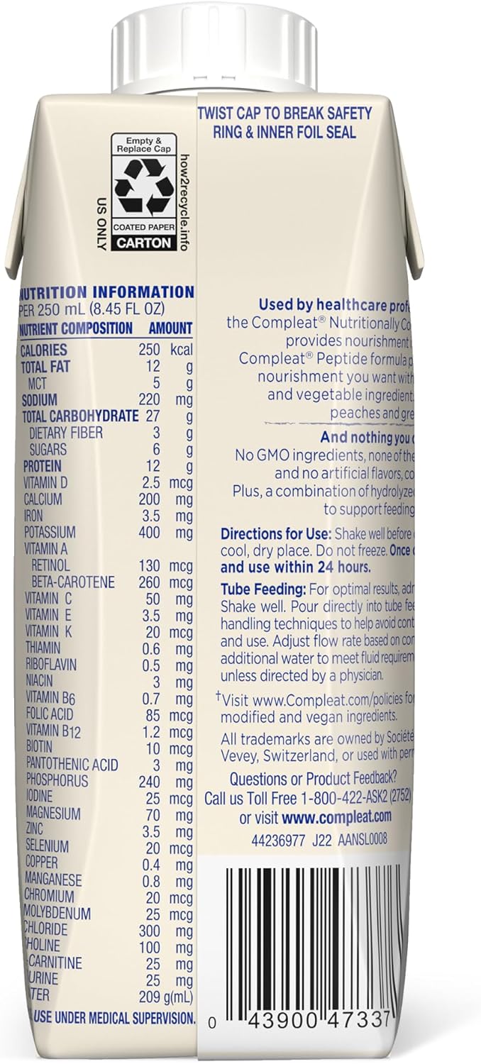 Tube Feeding Formula Compleat Peptide 1.0 Vegetable / Fruit Medley Flavor Liquid 250 mL Reclosable Carton,Packaging Type- Each