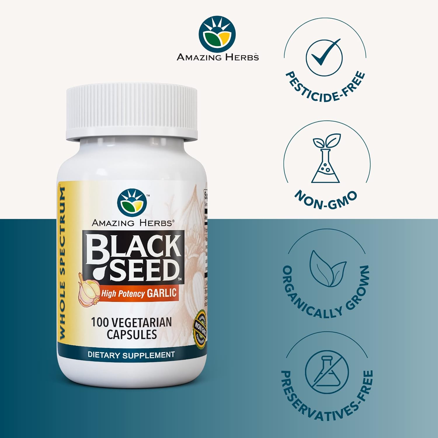 Amazing Herbs - Black Seed And Garlic - 100 Capsules