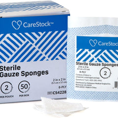 Gauze Sponge CareStock 2 X 2 Inch 8-Ply Sterile 2 per Pack, Packaging Type- Case