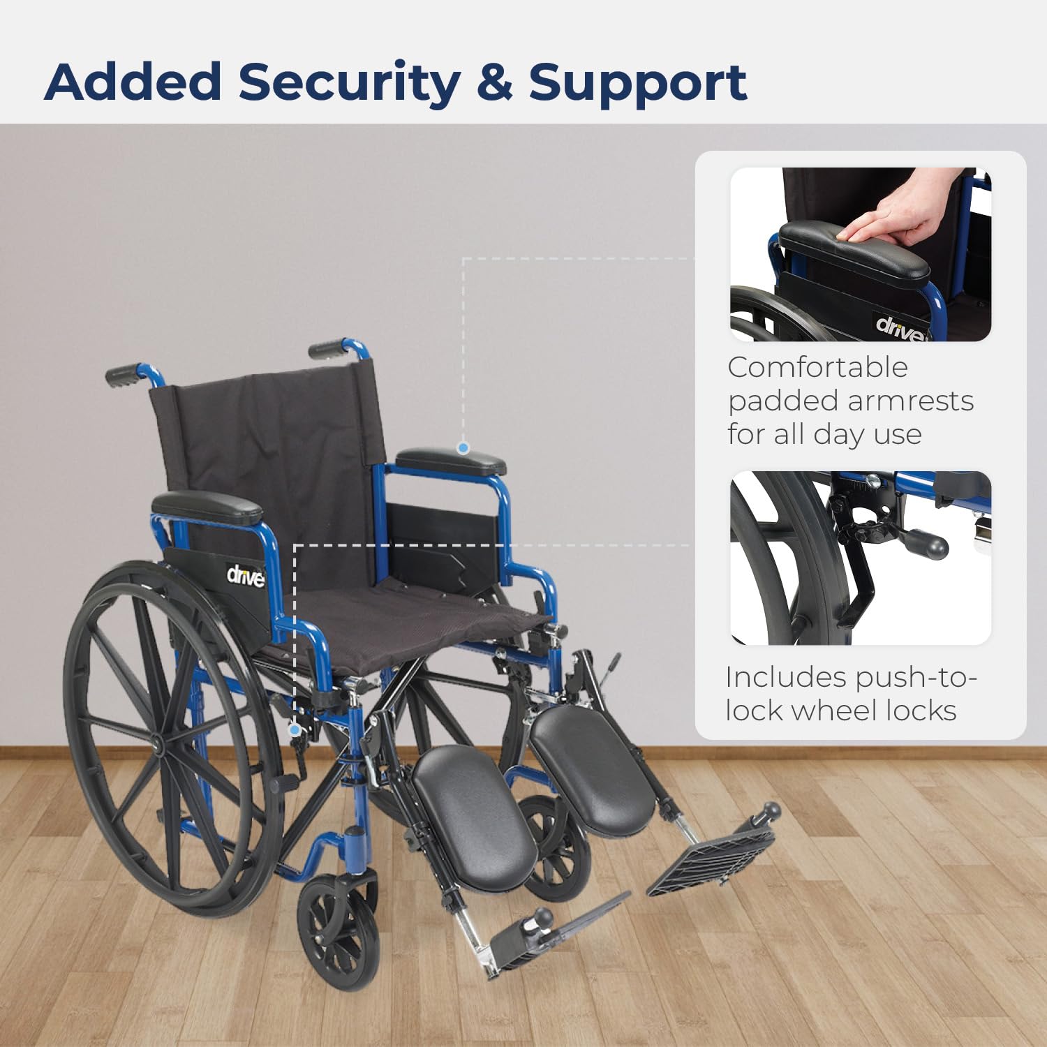 Drive Medical Blue Streak 20  Single Axle Wc W/flip-back Desk Arms & Elr
