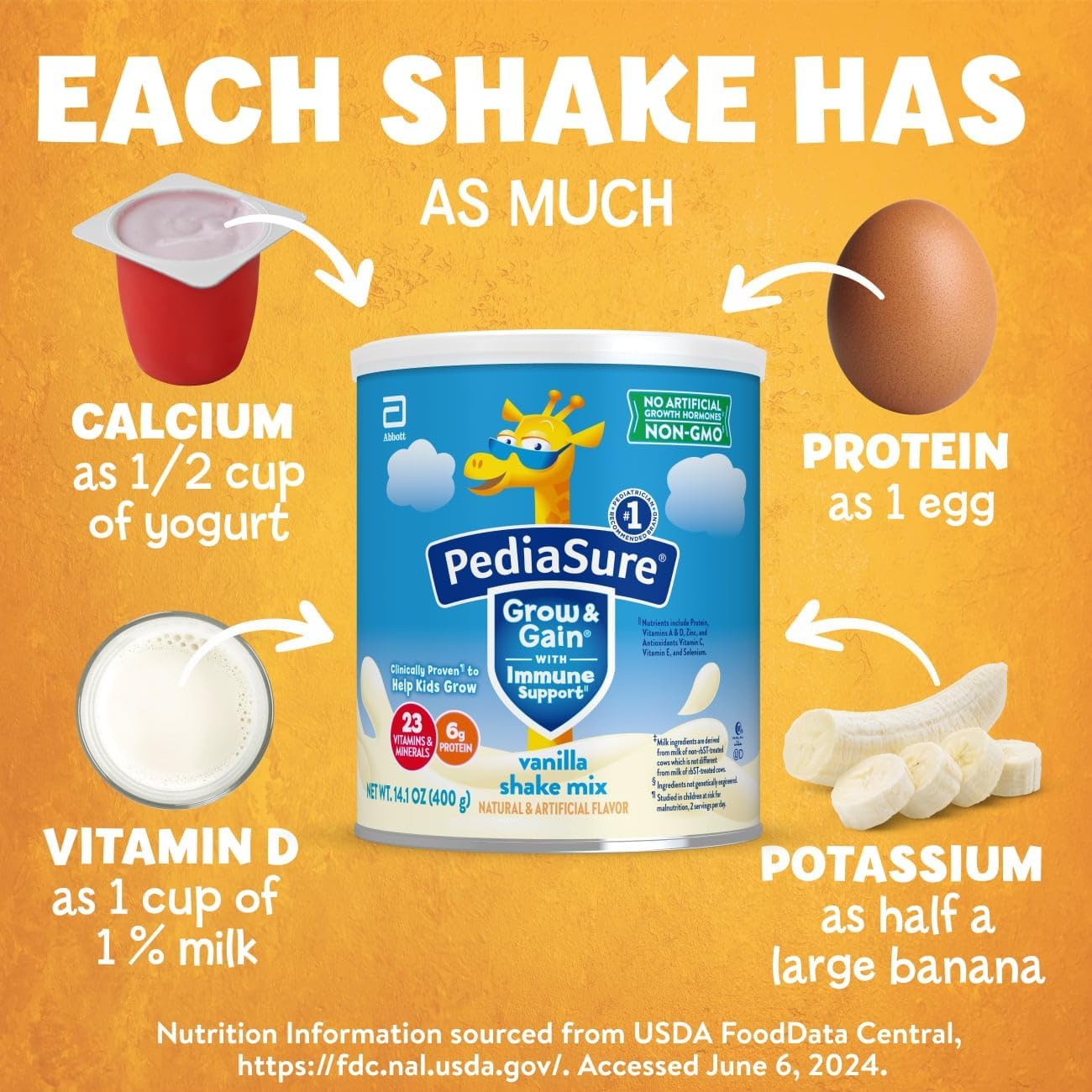 Pediatric Oral Supplement PediaSure Grow & Gain Shake Mix Vanilla Flavor 14.1 oz. Can Powder Protein,Packaging Type- Each