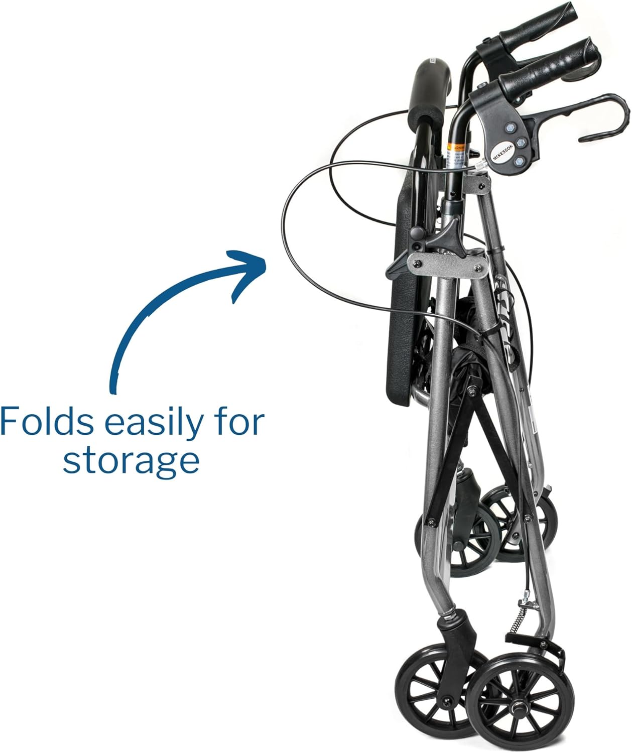 4 Wheel Rollator McKesson Silver Adjustable Height / Folding Aluminum Frame, Packaging Type- Each