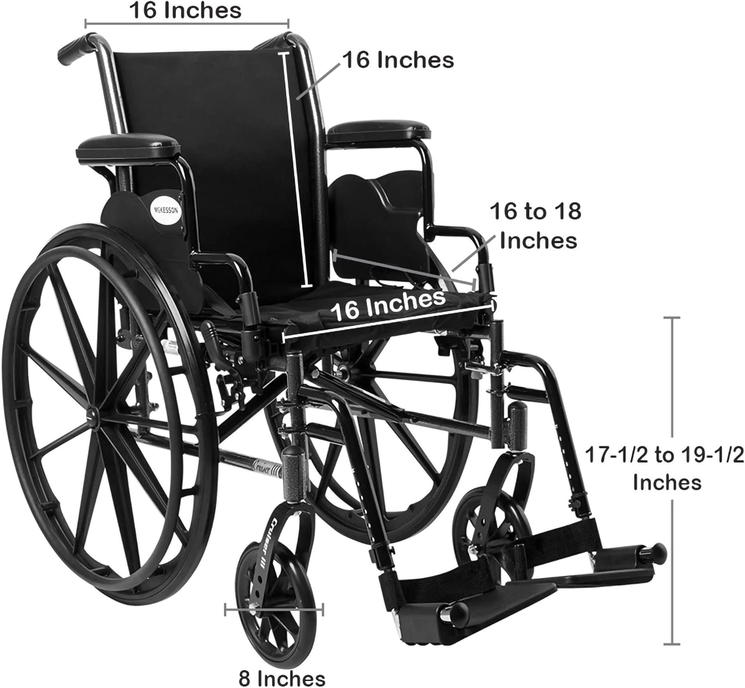 Lightweight Wheelchair McKesson Dual Axle Desk Length Arm Swing-Away Elevating Legrest Black Upholstery 16 Inch Seat Width Adult 300 lbs. Weight Capacity, Packaging Type- Each