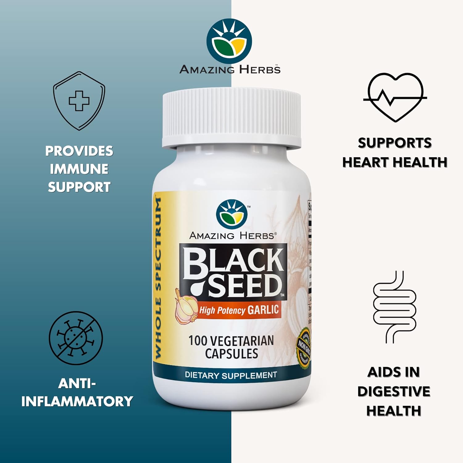 Amazing Herbs - Black Seed And Garlic - 100 Capsules