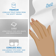 Toilet Tissue Scott Essential White 2-Ply Standard Size Coreless Roll 1000 Sheets 3-9/10 X 4 Inch, Packaging Type - Case