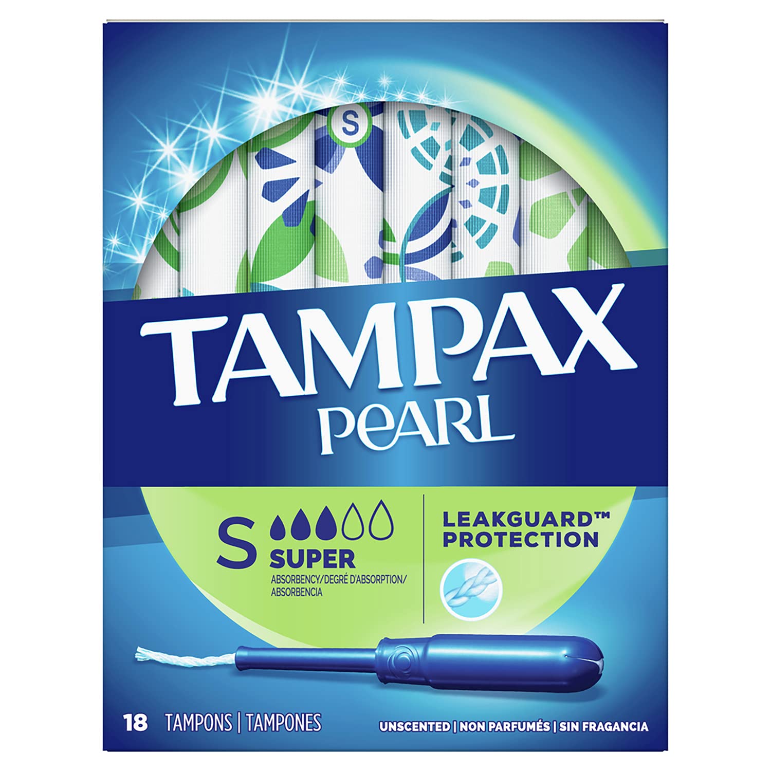 Tampón Tampax Pearl Super Absorbency con aplicador de plástico, envuelto individualmente, tipo de embalaje: caja