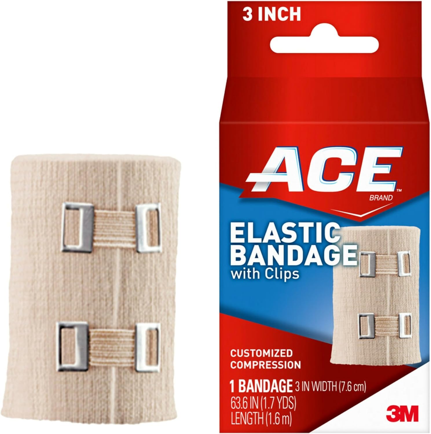 Elastic Bandage 3M ACE 4 Inch Width Clip Detached Closure Tan NonSterile Standard Compression,Packaging Type- Each