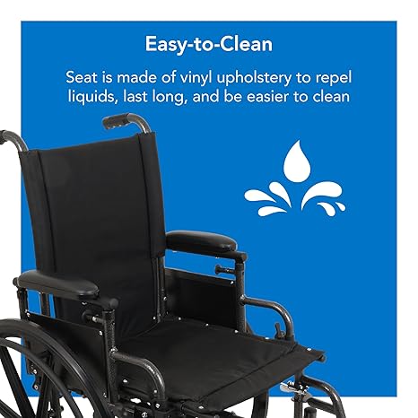 Probasics K2 Wheelchair with flip-back height adjustable padded removable desk length arm rests and Elevating Leg rest ,8" x 1" Front 24" Back Wheels ,300 lbs Weight Capacity ,18" x 16" ,WC21816DE