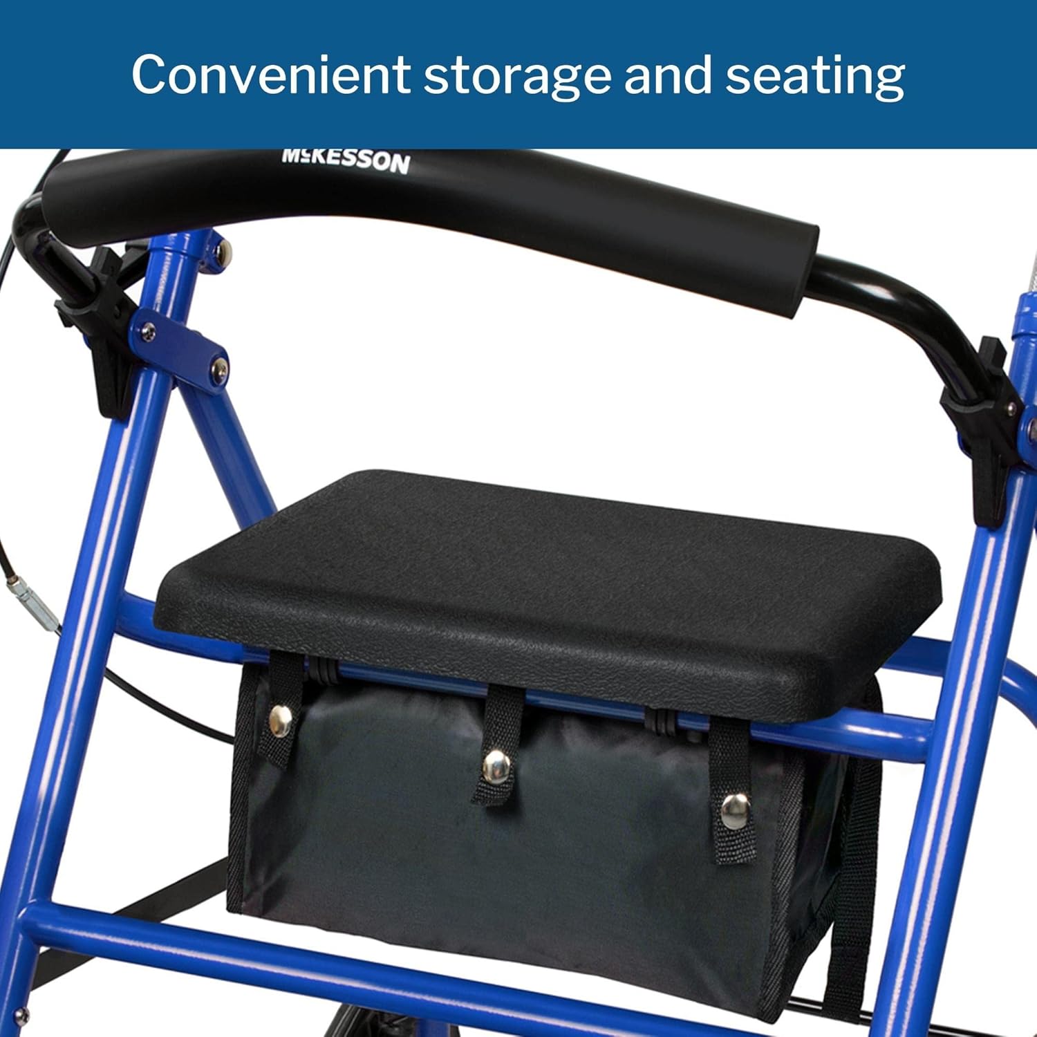 4 Wheel Rollator McKesson Blue Adjustable Height / Folding Aluminum Frame