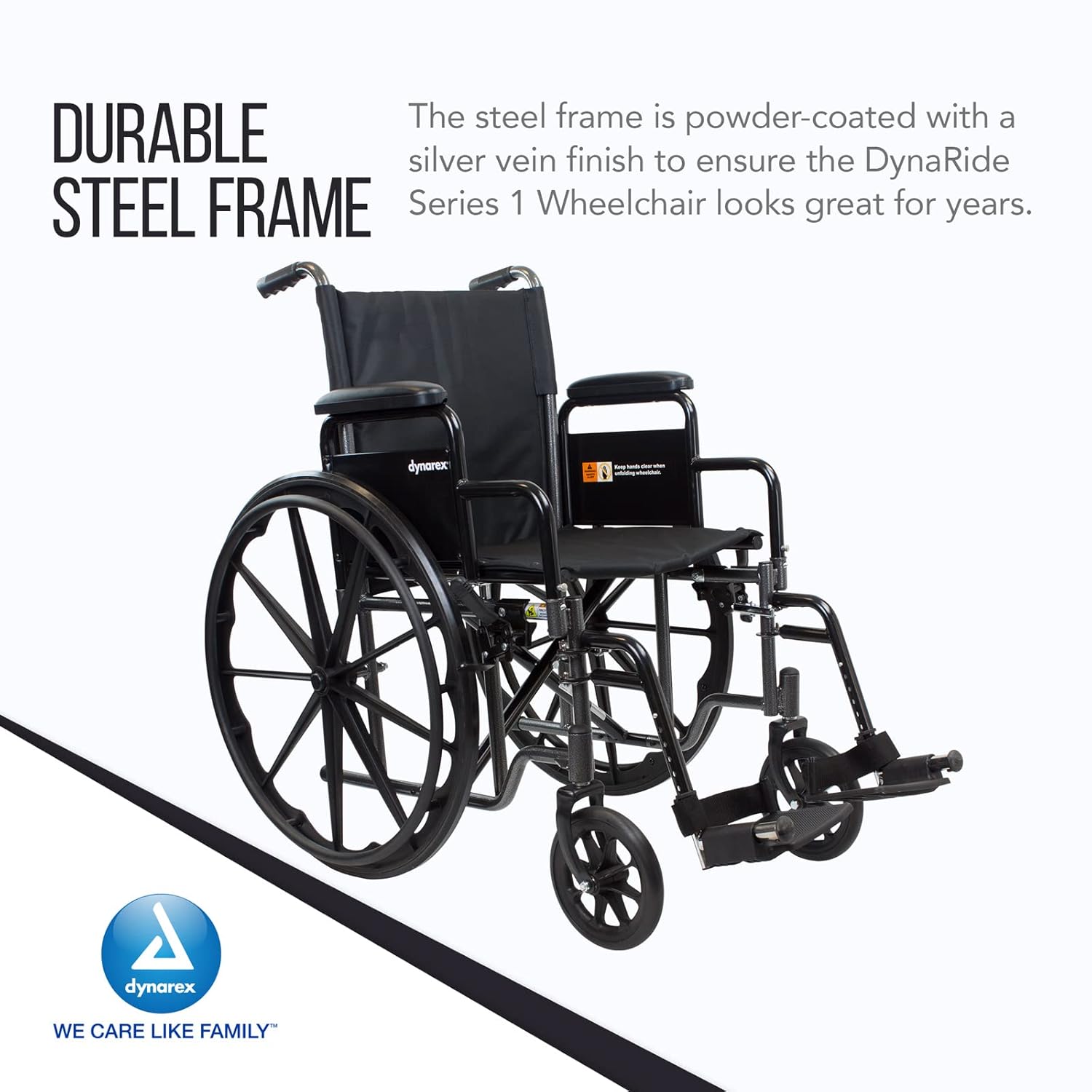 Dynarex DynaRide Series 1 Wheelchair with Detachable and Fixed Full Desk Arms is Lightweight, Foldable & Comfortable, Weight Capacity of 300 Pounds, Silver, 1 DynaRide Series 1 Wheelchair with Detachable and Fixed Desk Arms