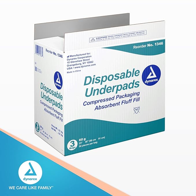 Disposable Underpad Dynarex 23 X 36 Inch Fluff Light Absorbency, Packaging Type- Case