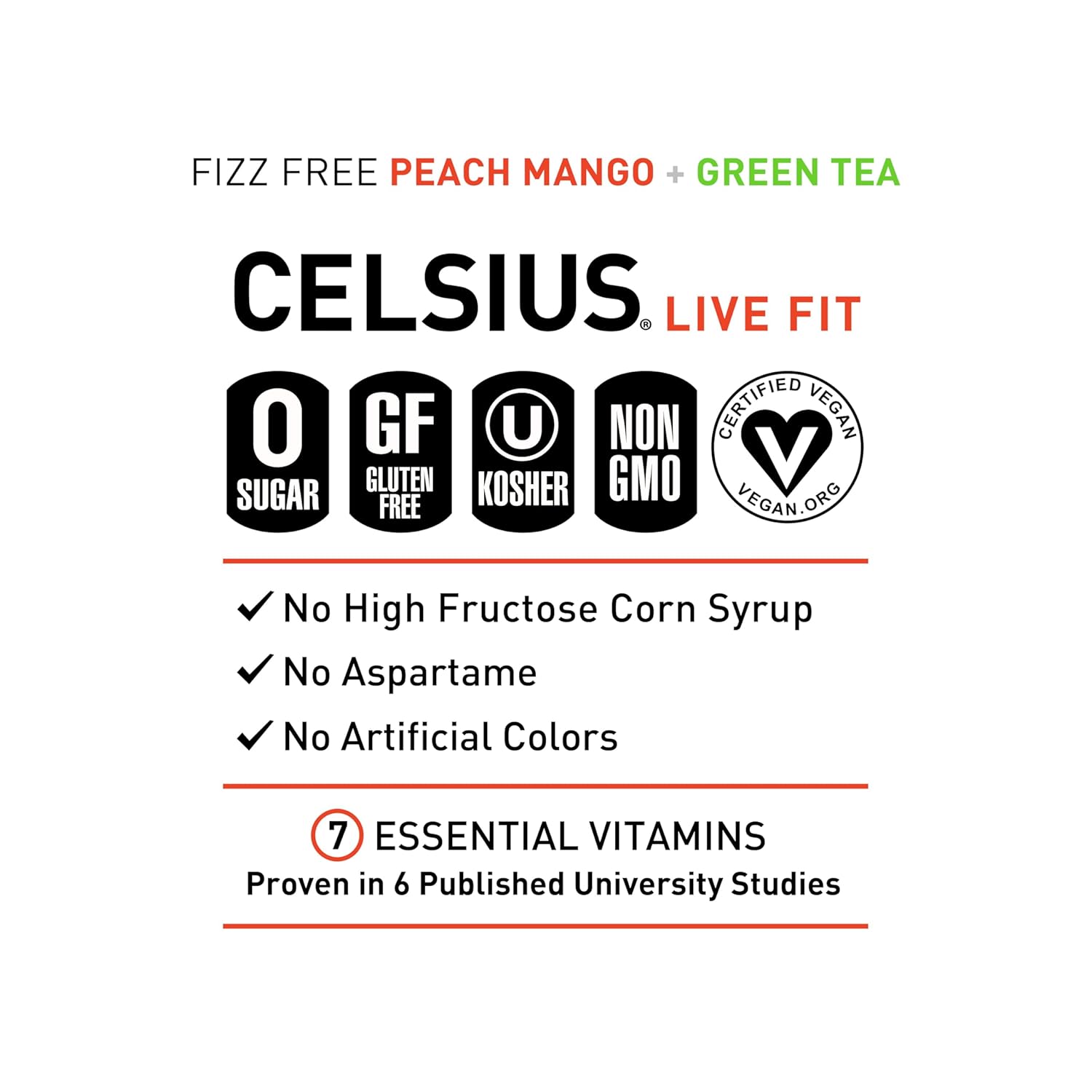 Celcius Live Fit Peach Mango Non-carbonated Green Tea  - Case Of 12 - 12 Fz
