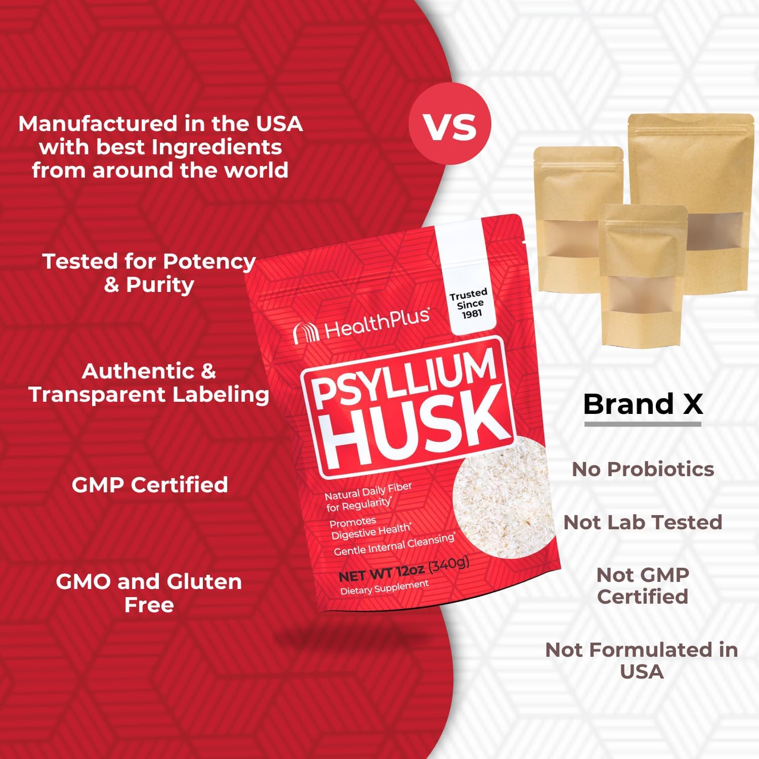 Health Plus - Pure Psyllium Husk - 12 Oz