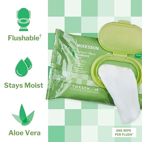 Flushable Personal Wipe McKesson Soft Pack Unscented 48 Count, Packaging Type- Case