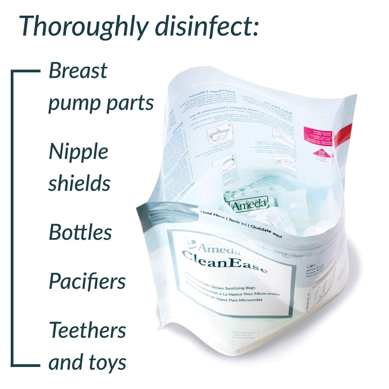 Microwaveable Steam Sanitizing Bags Ameda Clean Ease For Breast Pump Parts