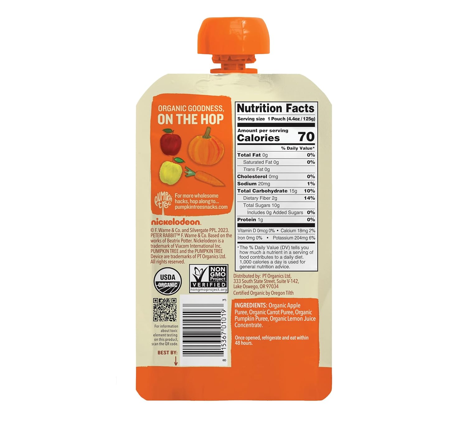 peter rabbit organics baby food organic vegetable and fruit puree pumpkin carrot and apple 4 4 oz case of 10