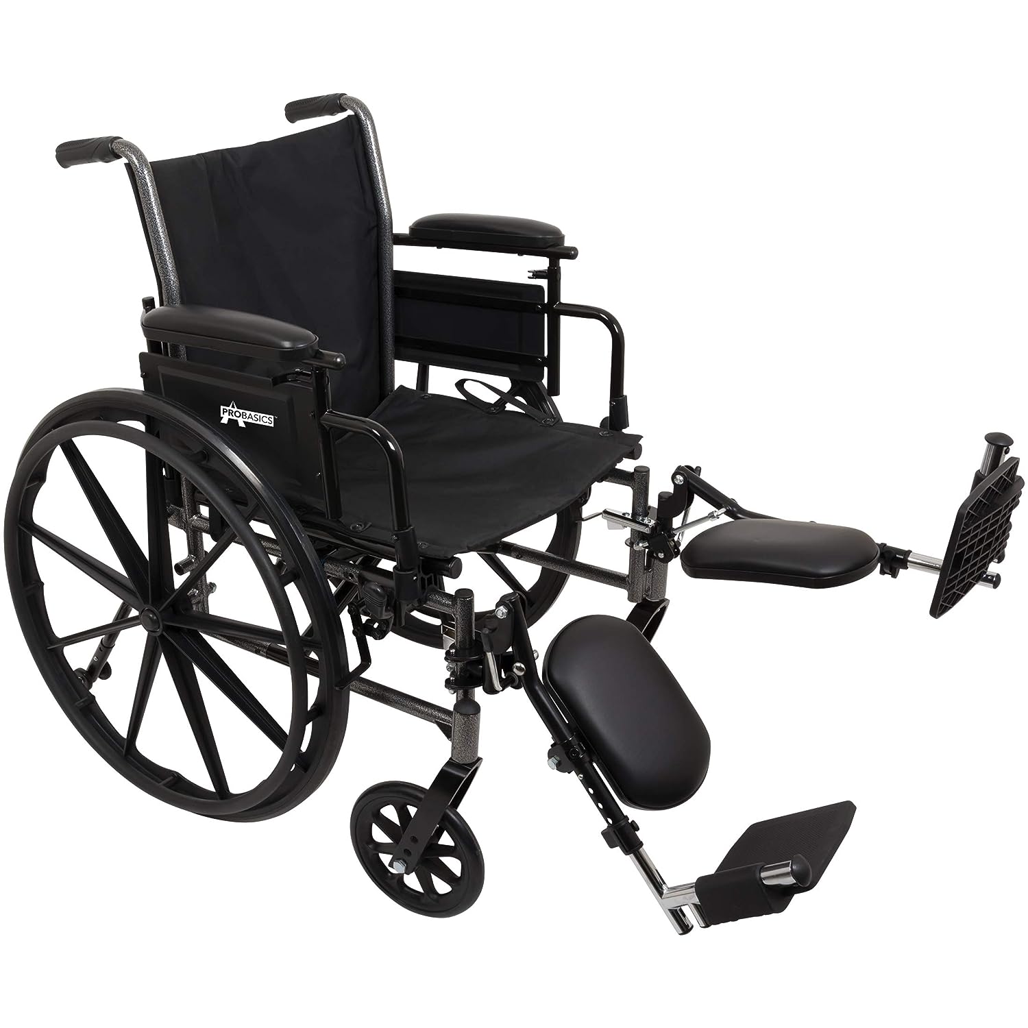 Probasics K3 Lightweight Wheelchair with flip-back height adjustable arms and swing-away or elevating padded leg rests. ,Large 24" rear wheels Wheels ,300 lbs Weight Capacity ,16" x 16" ,WC31616DE