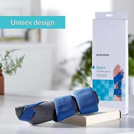 Thumb Splint McKesson Adult Large / X-Large Hook and Loop Strap Closure Right Hand Blue / Gray