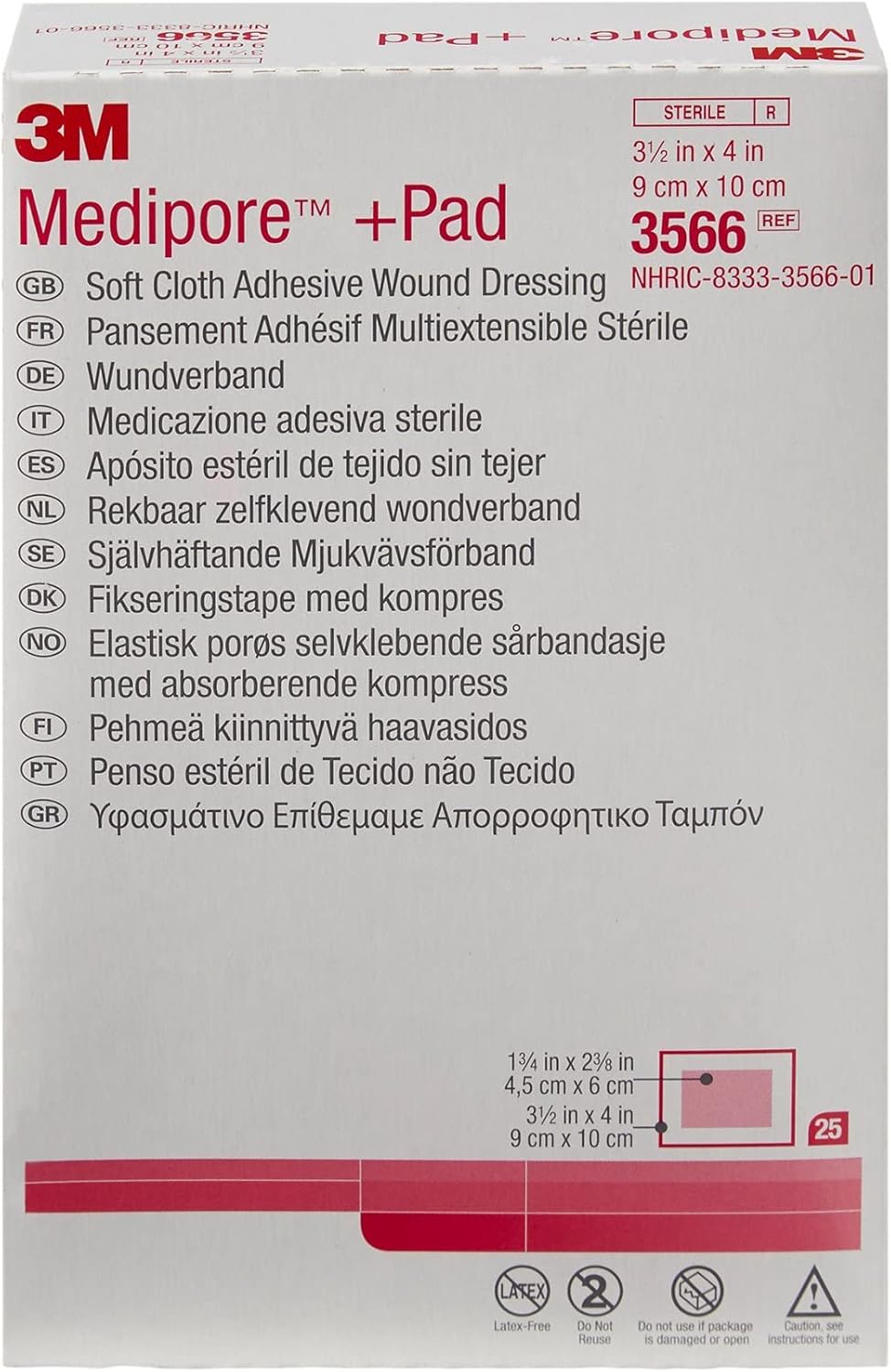 Composite Dressing 3M Medipore 3-1/2 X 4 Inch Rectangle Sterile Nonwoven Backing, Packaging Type- Case