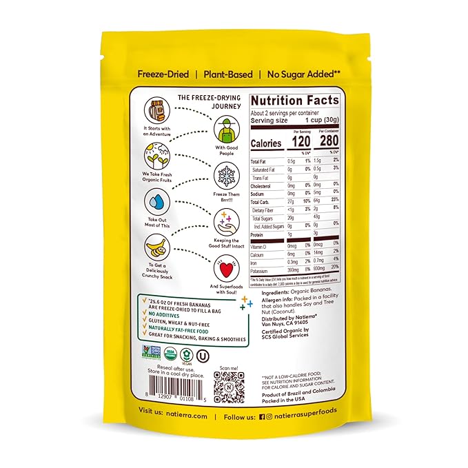 Natierra Organic Freeze Dried Raw - Banana - Case Of 12 - 2.5 Oz.