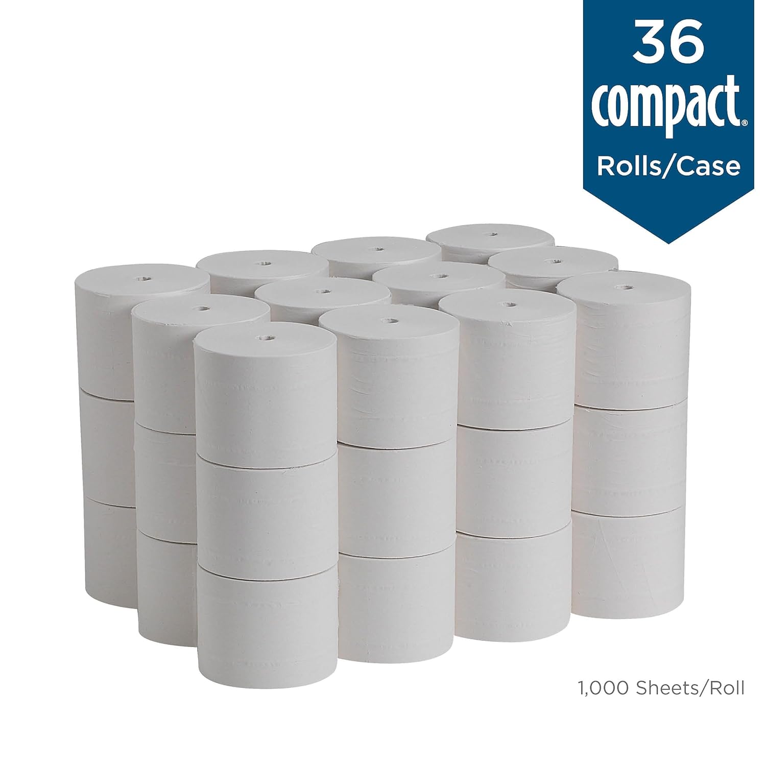 Toilet Tissue Compact White 2-Ply Standard Size Coreless Roll 1000 Sheets 3-4/5 X 4-1/20 Inch, Packaging Type- Case