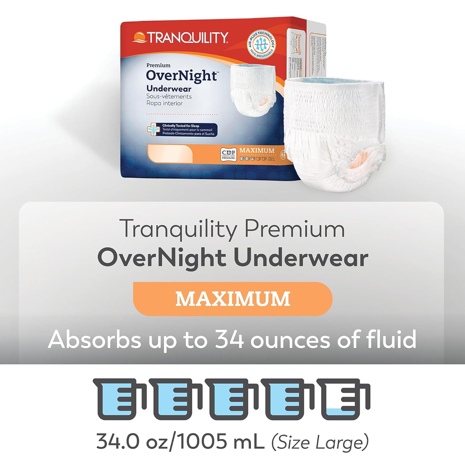 Unisex Adult Absorbent Underwear Tranquility Premium OverNight Pull On with Tear Away Seams Large Disposable Heavy Absorbency, Packaging Type- Case