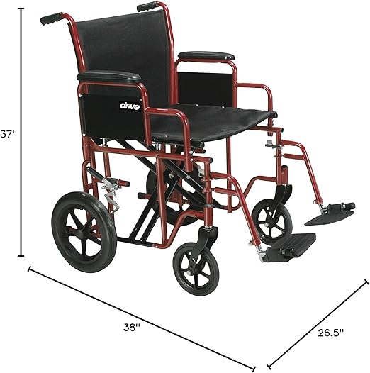 Drive Medical Transport Wheelchair Bariatric 22  Wide Red